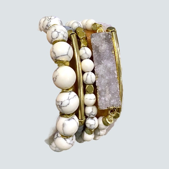 Hand crafted stack druzy bracelet set - Picture 1 of 3